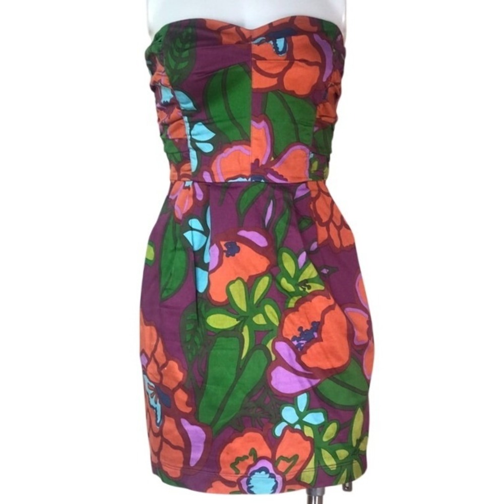 Strapless Floral Mini Dress in Purple and Orange